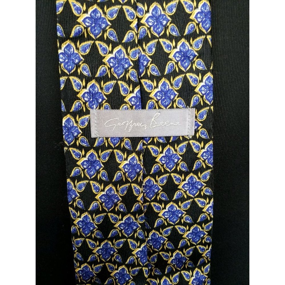 Geoffrey Beene Mens Dress Tie Suit Imported Fabric Made In USA Silk Black Blue - Picture 4 of 12